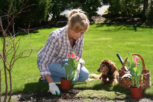 Training session with gardeners reviewing safety procedures